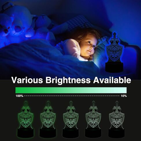 Pounchi Legend Game مصباح بجانب السرير 16 لونًا ضوء ليلي ثلاثي الأبعاد (3 أنماط) علامة سيف Legend Link مصباح طاولة يعمل بمنفذ USB لغرفة الألعاب ديكور غرفة النوم هدية عيد ميلاد للأطفال in Kuwait