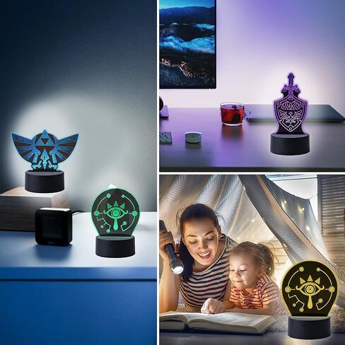 Pounchi Legend Game مصباح بجانب السرير 16 لونًا ضوء ليلي ثلاثي الأبعاد (3 أنماط) علامة سيف Legend Link مصباح طاولة يعمل بمنفذ USB لغرفة الألعاب ديكور غرفة النوم هدية عيد ميلاد للأطفال in Kuwait