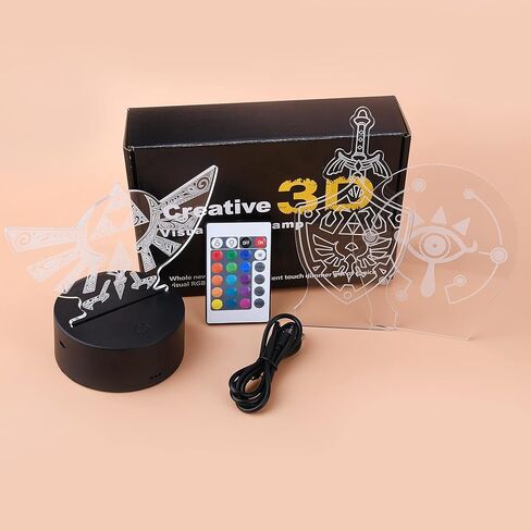 Pounchi Legend Game مصباح بجانب السرير 16 لونًا ضوء ليلي ثلاثي الأبعاد (3 أنماط) علامة سيف Legend Link مصباح طاولة يعمل بمنفذ USB لغرفة الألعاب ديكور غرفة النوم هدية عيد ميلاد للأطفال in Kuwait