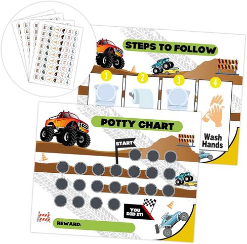 مخطط ملصقات التدريب على استخدام المرحاض من مونستر تراك، مخطط ملصقات مكافآت المرحاض للأطفال الصغار الأولاد والبنات، 10 مخطط للنونية مع 216 ملصقًا، وقت استخدام المرحاض لتعليم الأطفال في المدارس أو التدريب المنزلي -08 in Kuwait
