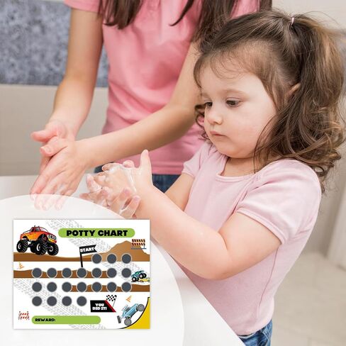 مخطط ملصقات التدريب على استخدام المرحاض من مونستر تراك، مخطط ملصقات مكافآت المرحاض للأطفال الصغار الأولاد والبنات، 10 مخطط للنونية مع 216 ملصقًا، وقت استخدام المرحاض لتعليم الأطفال في المدارس أو التدريب المنزلي -08 in Kuwait