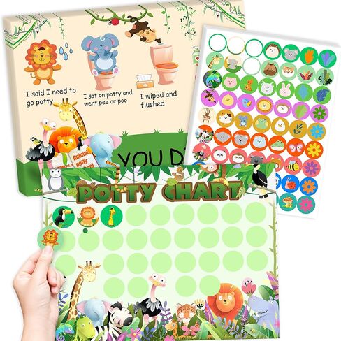 15Pcs Potty Training Sticker Chart for Boys and Girls, Jungle Animals Potty Reward Chart for Toddlers with Stickers Kids Toilet Potty Training in Kuwait
