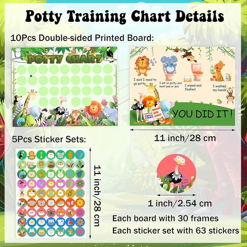 15Pcs Potty Training Sticker Chart for Boys and Girls, Jungle Animals Potty Reward Chart for Toddlers with Stickers Kids Toilet Potty Training in Kuwait
