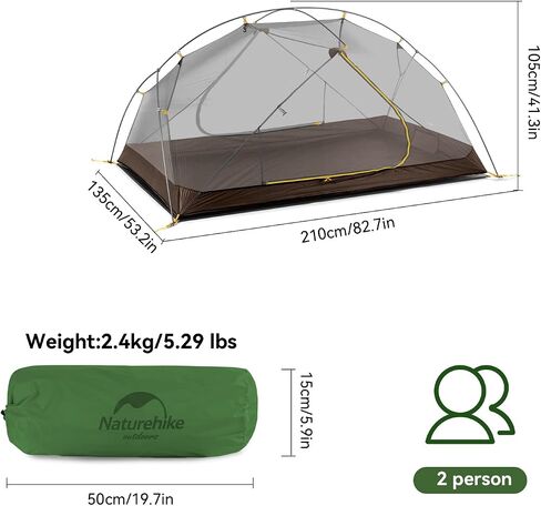 Naturehike Mongar 2-Person 3-Season Backpacking Tent Lightweight Waterproof Double Layer Easy Setup Camping Hiking Tent with Footprint in Saudi Arabia