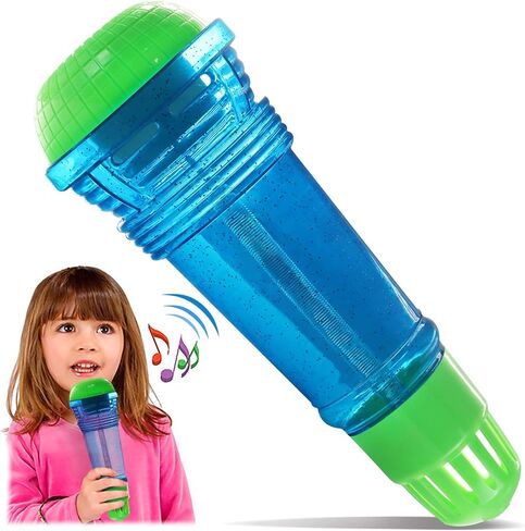 Novelty Place Echo Mic للأطفال والأطفال الصغار - ميكروفون كاريوكي سحري بدون بطارية لتضخيم الصوت لعبة ريترو للغناء والكلام والعلاج بالتواصل - 10 بوصة (أزرق وأخضر) in Kuwait