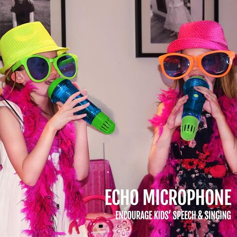 Novelty Place Echo Mic للأطفال والأطفال الصغار - ميكروفون كاريوكي سحري بدون بطارية لتضخيم الصوت لعبة ريترو للغناء والكلام والعلاج بالتواصل - 10 بوصة (أزرق وأخضر) in Kuwait