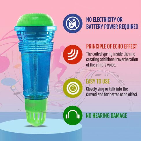 Novelty Place Echo Mic للأطفال والأطفال الصغار - ميكروفون كاريوكي سحري بدون بطارية لتضخيم الصوت لعبة ريترو للغناء والكلام والعلاج بالتواصل - 10 بوصة (أزرق وأخضر) in Kuwait