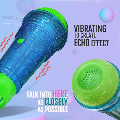 Novelty Place Echo Mic للأطفال والأطفال الصغار - ميكروفون كاريوكي سحري بدون بطارية لتضخيم الصوت لعبة ريترو للغناء والكلام والعلاج بالتواصل - 10 بوصة (أزرق وأخضر) in Kuwait