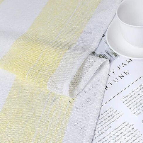 ستائر المطبخ الشفافة Haperlare مقاس 91.44 سم، ستائر نافذة مخططة عموديًا، ستائر مقهى من الكتان الصناعي المزخرف بجيب قضيب جيب نصف نافذة مجموعة ستائر قصيرة، أصفر، مجموعة من 2 in Kuwait