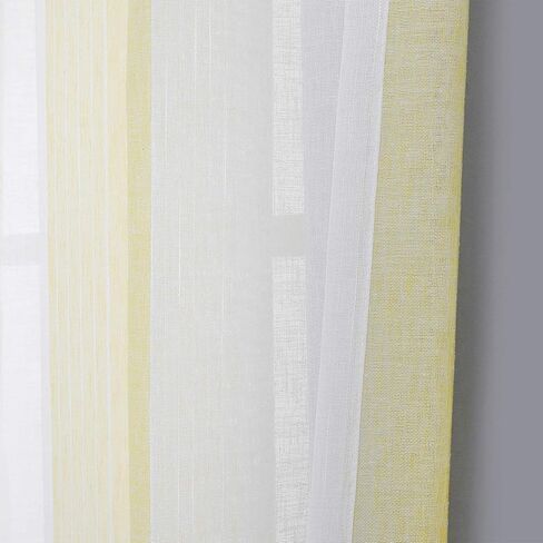 ستائر المطبخ الشفافة Haperlare مقاس 91.44 سم، ستائر نافذة مخططة عموديًا، ستائر مقهى من الكتان الصناعي المزخرف بجيب قضيب جيب نصف نافذة مجموعة ستائر قصيرة، أصفر، مجموعة من 2 in Kuwait