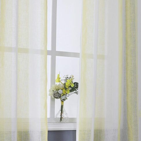 ستائر المطبخ الشفافة Haperlare مقاس 91.44 سم، ستائر نافذة مخططة عموديًا، ستائر مقهى من الكتان الصناعي المزخرف بجيب قضيب جيب نصف نافذة مجموعة ستائر قصيرة، أصفر، مجموعة من 2 in Kuwait