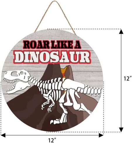 Dinosaur Wooden Door Hanger Nursery Decoration, Roar Like A Dinosaur Inspirational Quote Wooden Hanger, Dinosaur Skeleton with Volcano Wall Art for Toddler Kids Room Bedroom Playroom 12x12 Inch in Saudi Arabia
