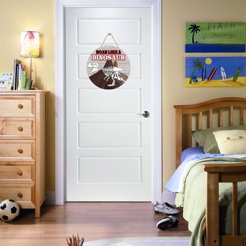 Dinosaur Wooden Door Hanger Nursery Decoration, Roar Like A Dinosaur Inspirational Quote Wooden Hanger, Dinosaur Skeleton with Volcano Wall Art for Toddler Kids Room Bedroom Playroom 12x12 Inch in Saudi Arabia