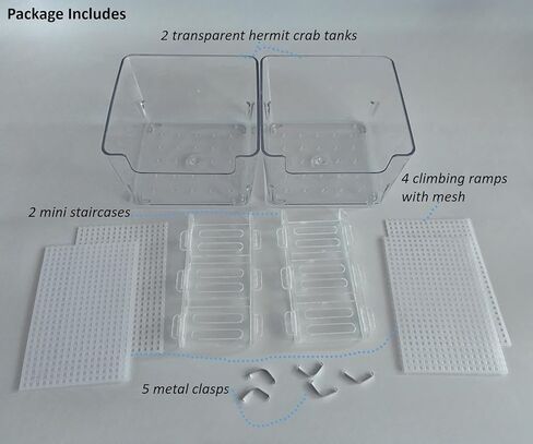 2 عبوة من خزانات مياه السلطعون الناسك الشفافة من الأكريليك مع سلالم صغيرة ومنحدر تسلق، مجموعة موائل السلطعون الناسك: حوض سمك سرطان البحر صغير/متوسط ​​مع ملحقات حمام السباحة بالمياه المالحة in Kuwait