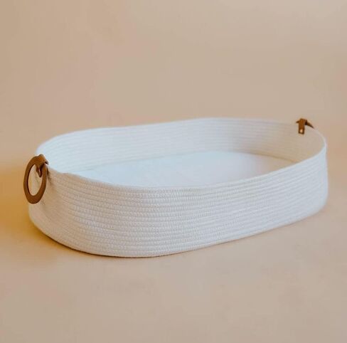 White Baby Changing Basket Table Topper for Dresser with Thick Foam Pad | Foldable Moses Basket with Removable Cover | Cotton Rope Storage Basket | Gender Neutral Baby Gift in Kuwait