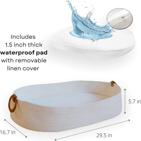 White Baby Changing Basket Table Topper for Dresser with Thick Foam Pad | Foldable Moses Basket with Removable Cover | Cotton Rope Storage Basket | Gender Neutral Baby Gift in Kuwait