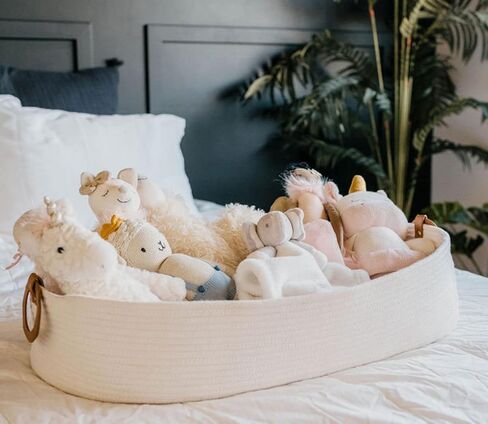 White Baby Changing Basket Table Topper for Dresser with Thick Foam Pad | Foldable Moses Basket with Removable Cover | Cotton Rope Storage Basket | Gender Neutral Baby Gift in Kuwait