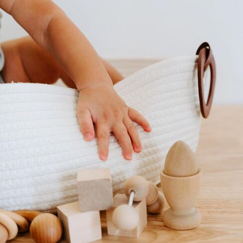 White Baby Changing Basket Table Topper for Dresser with Thick Foam Pad | Foldable Moses Basket with Removable Cover | Cotton Rope Storage Basket | Gender Neutral Baby Gift in Kuwait