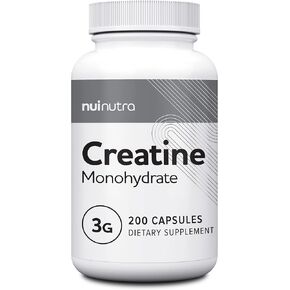 حبوب الكرياتين مونوهيدرات نوي NUTRA 3G، 200 كبسولة، كتلة العضلات، القوة، وتحسين الأداء in Kuwait