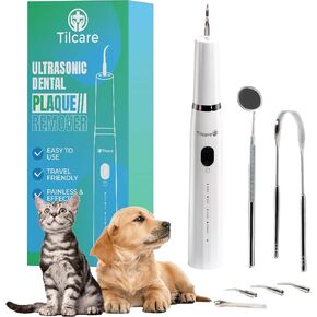 مجموعة تنظيف أسنان الكلاب بالموجات فوق الصوتية من تيلكير مع أداة تنظيف أسنان القطط بإضاءة LED مع 3 أوضاع للتنظيف، و4 رؤوس تنظيف ومنظف اللسان - مزيل جير الكلاب للأسنان in Kuwait