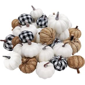 مجموعة من 24 قطعة من القرع الصناعي الأبيض القرع الخيش القرع والقرع النسيجي المنقوش، قرع مزيف واقعي بأحجام مختلفة لتزيين حفلات عيد الهالوين وعيد الشكر in Kuwait