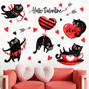 ملصقات جدارية على شكل قطة سوداء من Mfault Hello Valentine، ديكورات قلب عيد الحب الأحمر كيتي على شكل قلب لغرفة النوم، سهم كيوبيد للذكرى السنوية للزفاف، ديكور المنزل والمطبخ، هدايا العطلات