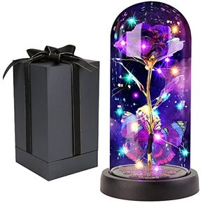 Beauty and The Beast Rose Light Up Galaxy Rose Gift for Mom Enchanted Forever Crystal Rose with Butterfly in Glass Dome Artificial Flower Unique Birthday Gifts for Her Grandma Sister Friend (Gold)
