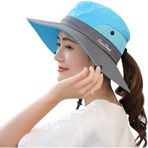Sun Hat for Women Men with Ponytail Hole, UPF 50+ Wide Brim Bucket Hat for Fishing Hiking Gardening in Kuwait