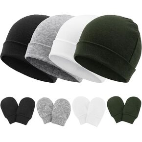 4 Pcs Baby Hats Newborn Hats for Baby Girls Infant Beanie Cap Mittens for Newborn Baby Girl Boy Essentials 0-6 Months