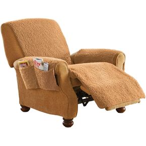 Collections Etc Fleece Recliner Furniture Protector Cover with Pockets, Natural