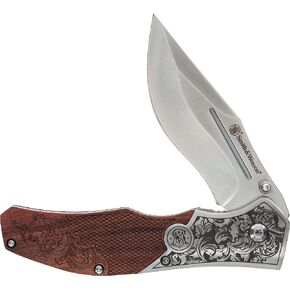 Smith & Wesson Accessories Smith & Wesson Unwavered Folder Featuring Engraved Rosewood Handle, Drop Point Blade, and 8Cr13MoV Stainless Steel in Saudi Arabia