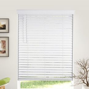 CALYX INTERIORS 2" Slat Faux Wood Blind with Royal Valance, Cordless, 22.5"W x 36"H, Snow White in Kuwait