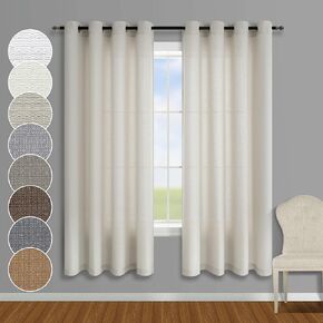 KOUFALL White Semi Sheer Curtains 63 Inch Length for Bedroom 2 Panels Grommet Faux Linen Cotton Privacy Light Filtering White Textured Curtains for Living Room Kids Nursery in Kuwait