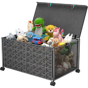 SHIISEWE Toy Storage Box, Metal Toy Organizers and Storage Bins, Large Toy Box for Boys Girls, 70L Toys Storage Chest with Wheels, Collapsible Kids Toy Storage Organizer for Nursery, Playroom in Kuwait