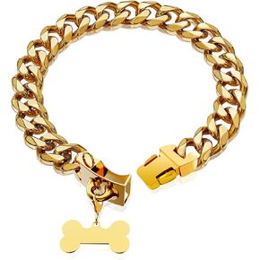 Gold Dog Collar 18K Gold Chain Dog Training Choke Collar Puppy Girl Boy Dog Collars for Small Medium Large Dogs No Pull Dog Training Collar,12in(for 9.5in-11.5in Neck) / 15MM in Kuwait