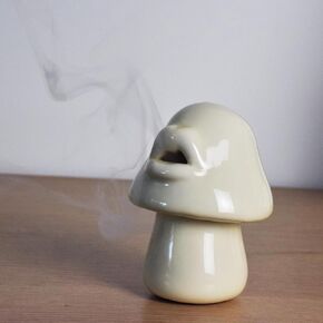 Mushroom Shaped Incense Burner for Cone, Incense Cone Burner Ornaments, Ceramic Mushroom Decor for Desk, Cone Burner Mouth Will Smoke, Ornament Handmade Craftwork Yoga Room（Tweezers Included） in Kuwait
