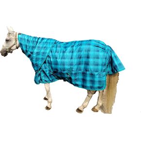 600D Full-Waterproof, Windproof & Breathable Materials Horse Blanket with Detachable Neck Hood Covered, Turnout with Polyfill Cotton (250 Grams), Med-Weight Version- Red joint Blue- 72" inches in Kuwait
