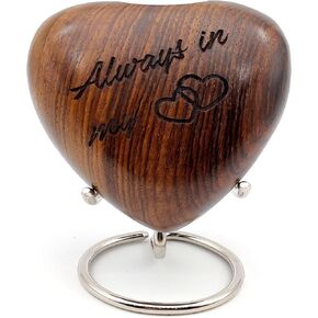 Wooden Heart Keepsake Urn - Mini Ash Urn Small Handcrafted Cremation Urn for Ashes - Tribute to Your DAD - Perfect for Adults & Love Ones with Premium Display Stand with Engraved I Love You DAD