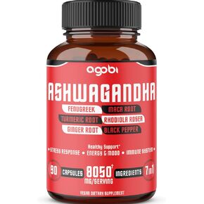 كبسولات مستخلص الأشواغاندا 8050 ملجم - 7 أعشاب مجتمعة، الحلبة والماكا والكركم والروديولا والزنجبيل والفلفل الأسود - 90 كبسولة لمدة 3 أشهر - مكملات تدعم النوم الطبيعي والغدة الكظرية والمناعة والطاقة in Kuwait