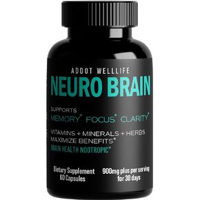 ADDOT WELLLIFE Neuro Brain - مكمل Nootropics Brain لذاكرة ألفا الدماغية ومكملات التركيز - دعم الدماغ لتحسين الذاكرة والتركيز والوضوح in Kuwait