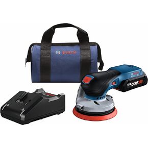 مجموعة أدوات الصنفرة المدارية العشوائية من Bosch GEX18V-5B15 18 فولت مقاس 5 بوصات مع بطارية 4.0 أمبير في الساعة ومجموعة الغبار المتنقلة بالإضافة إلى خيار مرفق خرطوم المكنسة (متجدد) in Saudi Arabia