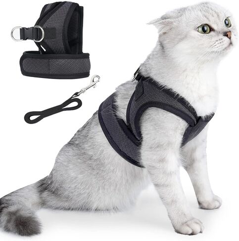 Dotoner Cat Harness and Leash Escape Proof Adjustable Vest for Cats Cat Walking Jacket with Air Mesh Harness and Running Cushioning Easy Control Outdoor Vest Black in Kuwait