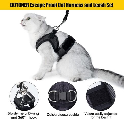 Dotoner Cat Harness and Leash Escape Proof Adjustable Vest for Cats Cat Walking Jacket with Air Mesh Harness and Running Cushioning Easy Control Outdoor Vest Black in Kuwait