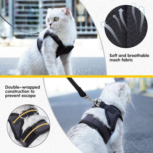 Dotoner Cat Harness and Leash Escape Proof Adjustable Vest for Cats Cat Walking Jacket with Air Mesh Harness and Running Cushioning Easy Control Outdoor Vest Black in Kuwait