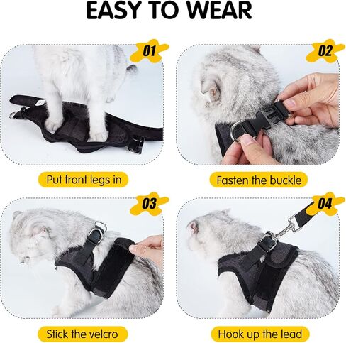 Dotoner Cat Harness and Leash Escape Proof Adjustable Vest for Cats Cat Walking Jacket with Air Mesh Harness and Running Cushioning Easy Control Outdoor Vest Black in Kuwait