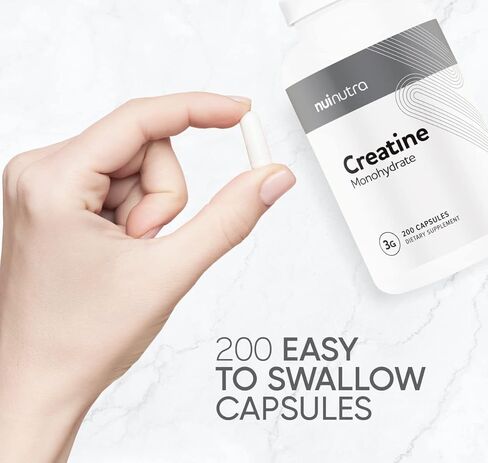 حبوب الكرياتين مونوهيدرات نوي NUTRA 3G، 200 كبسولة، كتلة العضلات، القوة، وتحسين الأداء in Kuwait