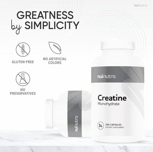 حبوب الكرياتين مونوهيدرات نوي NUTRA 3G، 200 كبسولة، كتلة العضلات، القوة، وتحسين الأداء in Kuwait