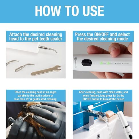 مجموعة تنظيف أسنان الكلاب بالموجات فوق الصوتية من تيلكير مع أداة تنظيف أسنان القطط بإضاءة LED مع 3 أوضاع للتنظيف، و4 رؤوس تنظيف ومنظف اللسان - مزيل جير الكلاب للأسنان in Kuwait