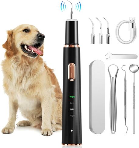 FAIRYLOVE Dog منظف فرشاة الأسنان بالموجات فوق الصوتية، مزيل لوحة الحيوانات الأليفة للأسنان مع 3 أوضاع و4 رؤوس تنظيف، مجموعة تنظيف أسنان الكلاب القابلة لإعادة الشحن لإزالة الجير للكلاب والقطط للأسنان in Kuwait