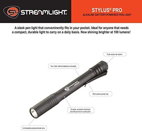 Streamlight 66118 Stylus Pro Penlight, Black | Batteries, Black in Saudi Arabia